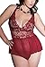 JuicyRose Women Sexy Lingerie Teddies Sheer Lace Halter Babydoll Crotchless (US M/Tag L, Red)