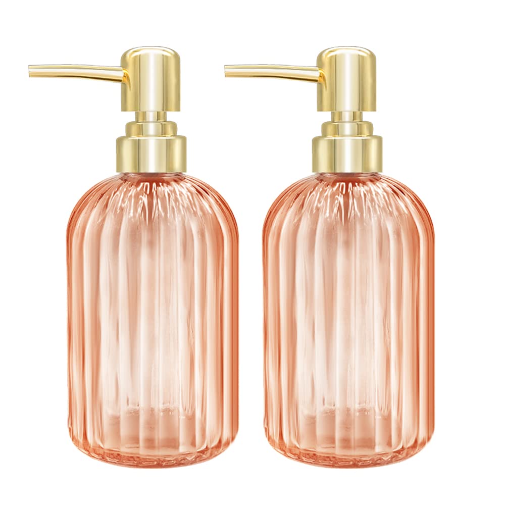 Ambre 2 Pack 14 Oz Kitchen Soap Dispenser with Pump, Transparent Bottle for Hand or Dish Soap