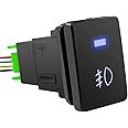 iztor 12v Push Button Switch Blue LED Multi-Purpose Switches Waterproof Toggle Switch with 4 Wires Connector Kit for Various Toyota Tacoma Tundra FJ Cruiser Car Modification-Fog Lamp