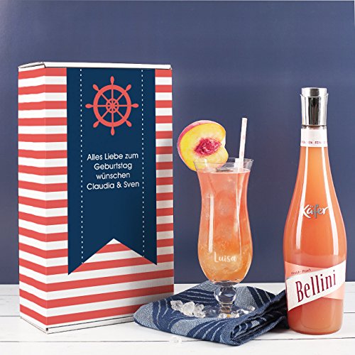 Herz & Heim® Käfer Bellini Geschenkset im maritimen Design mit graviertem Cocktailglas – Bild 3