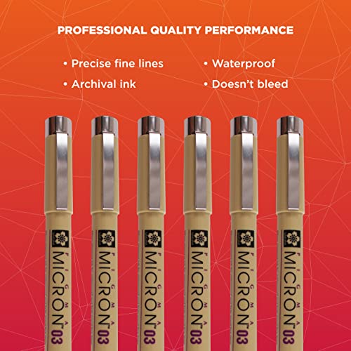 Sakura Pigma Micron Stifte 03 (0,35 Mm) – 6er Pack Schwarz, Archivfest, Wasserdicht, Für Präzises Zeichnen & Schreiben
