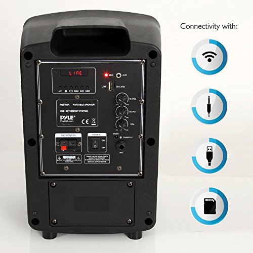 Pyle-Bluetooth-Karaoke-PA-Speaker-Indoor-Outdoor-Portable-Sound-System-with-Wireless-Mic-Audio-Recording-Rechargeable-battery-USB-SD-Reader-Stand-Mount-For-Party-Crowd-Control-PSBT65A