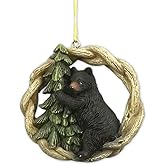 The Bridge Collection 3.25-Inch Black Bear with Pine Tree Christmas Ornament - Hand-Painted Resin Wildlife Holiday Decoration - Rustic Woodland Hanging Ornament for Tree or Cabin Decor