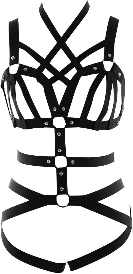 Body Harness Full for Women Garter Belts Set Strappy Elastic Adjust Punk Gothic Art Wear
