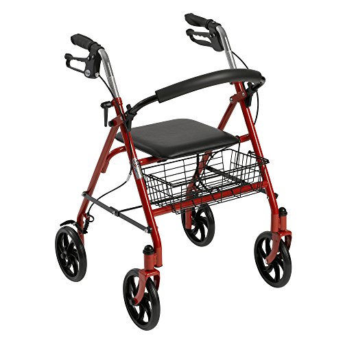 Drive Medical Four Wheel Rollator with Fold Up Removable Back Support, Red image