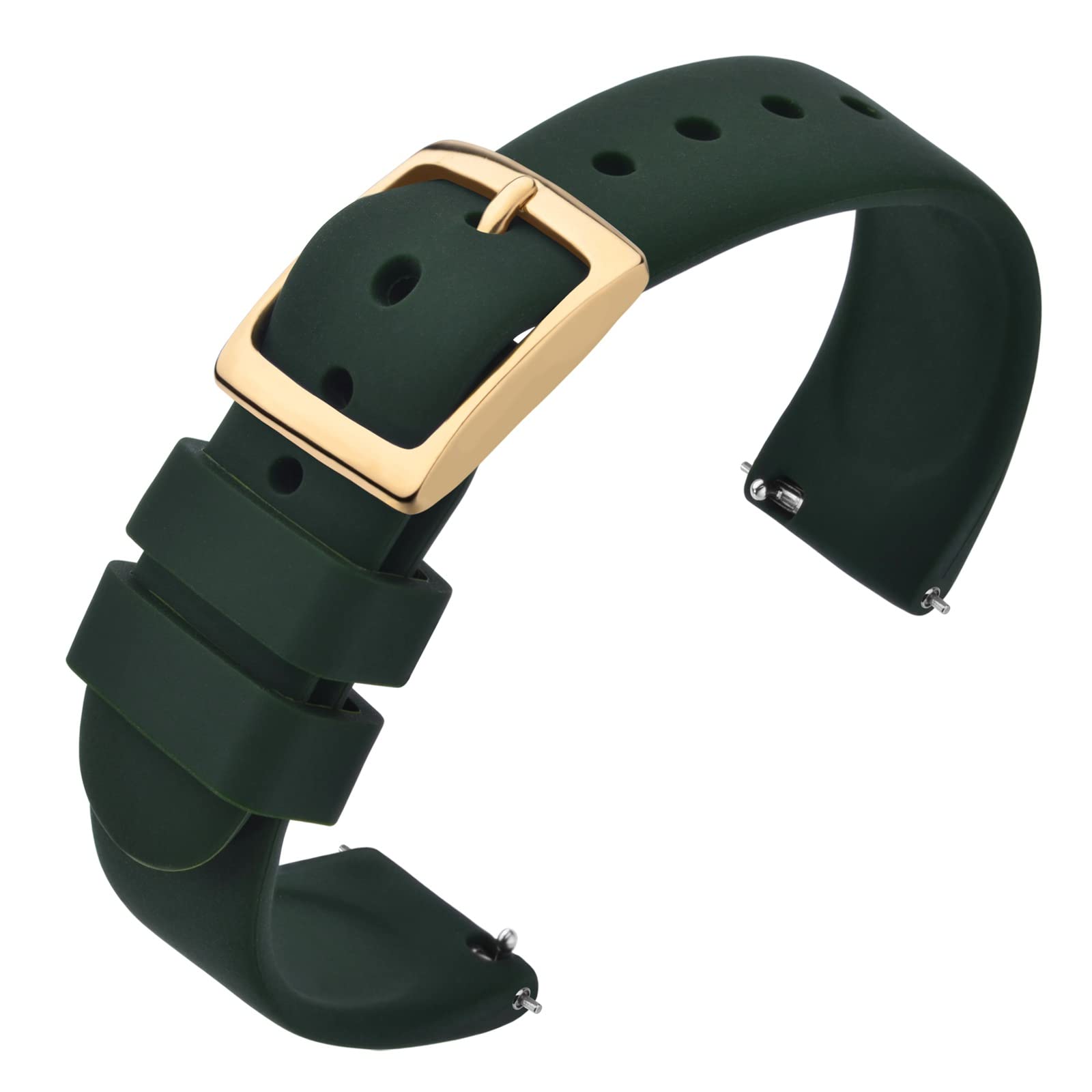 ANNEFIT Silicone Watch Straps, Quick Release Rubber Sport Band 22mm with Classic Gold Clasp (Dark Green)