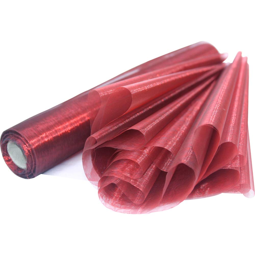 Time to Sparkle 2PCS 26M x 29cm Sheer Organza Roll Sash Fabric Table Runner Sashes Chair Cover Bows Swags Wedding Party (Garnet)