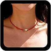 Jugielu Boho Small Seed Bead Necklace Choker White Beaded Necklace Chain Wedding Pearl Pendant Necklaces Minimalist Rice Beads Collar Necklaces Jewelry for Women