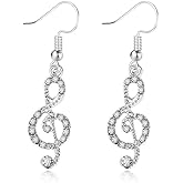 QLUYCKW Delicate Music Note Dangle Earrings CZ Clear Crystal Musical Fans Drop Earring Rhinestone Fashion Costume Jewelry Gift for Women