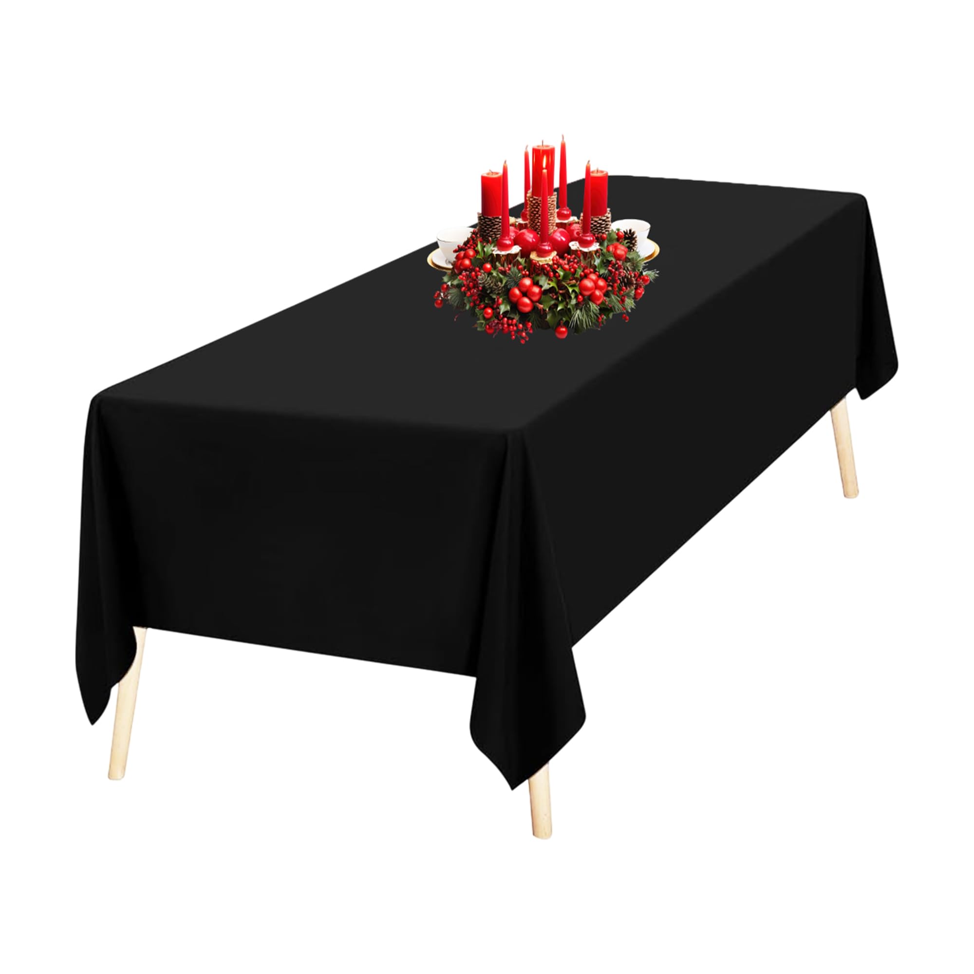 WedDecor Oblong Rectangular Tablecloth 90x132 Inch Fabric Table Cover for Dining Table Linen Kitchen Tablecloth Polyester Decorative Table Cover Table Top for Birthday Party Buffet Dinner Black