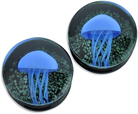 Glow in The Dark Blue Jellyfish Glass Plugs Ear Gauges