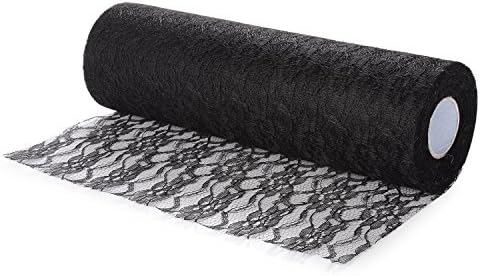 Feelmate 12" x 10Yards Black Painting Vintage Lace Roll Netting Fabric Tulle Roll for Tutu Skirt Table Runner Chair Sash DIY Wedding Party Art Craft Décor