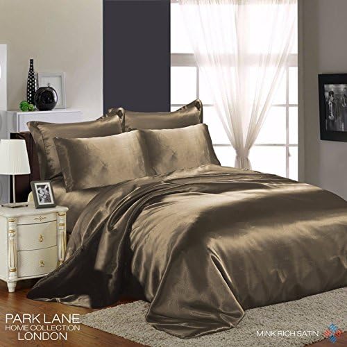 AALIAHOME 6PC Satin Silk Duvet Cover Complete Bed Sheet Set Double King Size (Mink, Double)