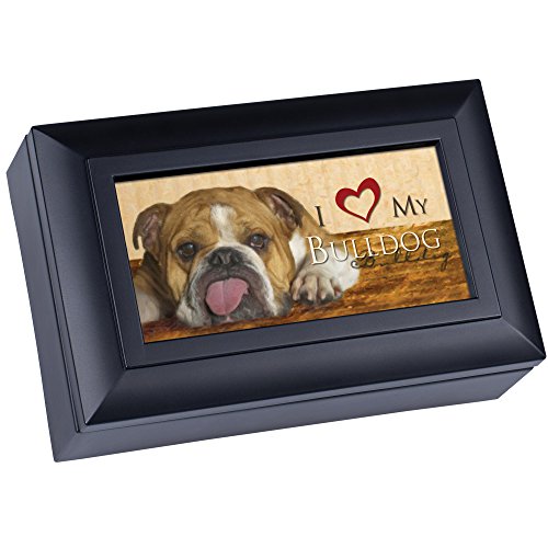 Love My Bulldog Cottage Garden Matte Black Finish Petite Jewelry Music Box - Plays Song Wonderful World