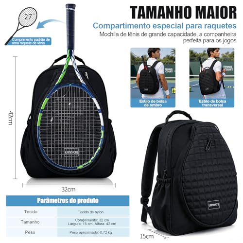 Mochila Academia Impermeável Grande para Tênis, Bolsa Esportiva com Compartimento para Sapatos, Ideal para Viagem, Pickleball, Badminton, Fitness e Uso Diário