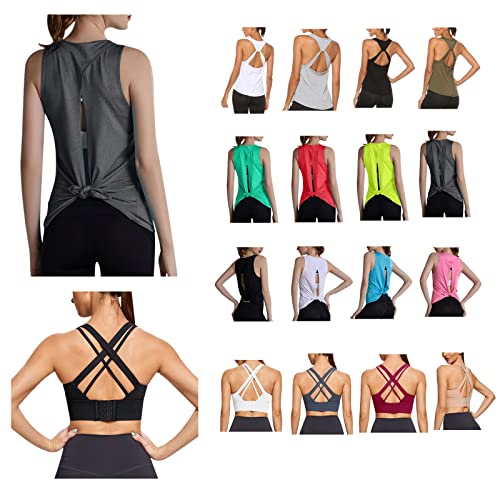 Workout Tops for Women Open Back Shirts Yoga Tank Tops Sports Bra Sleeveless Tees Casual Athletic Tshirts