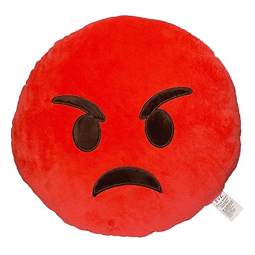 EvZ 32cm Emoji Smiley Emoticon Red Round Cushion Stuffed Plush Soft Pillow Rage 