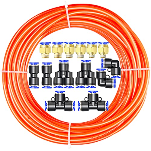 ERGAOBOY Orange 10M Polyurethane PU Air Hose Pipe Kit, 4mm OD x 2.5mm ID with 14 Connection Kits