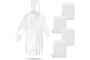 Guirnd 4 Pack Disposable Ponchos, Clear Rain Ponchos for Adults, Vinyl Ponchos Adult with Drawstring Hood, Emergency Panchos Rain Adult for Travelling, Outdoor, Daily Life