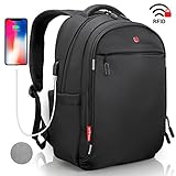 Laptop Backpack Black for Men & Women SWISS Design RFID Blocking USB Charging Port Waterproof with Rain Cover Anti Theft for Business University and College up to 15.6