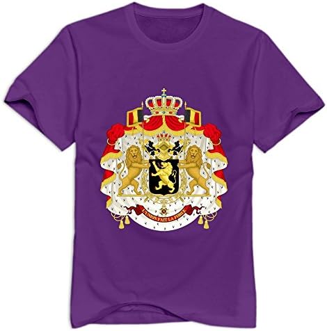 CUAUNED Coat Of Arms Of Belgium T-shirt For Men - XL Purple Awesome Roundneck Purple T Shirts For Men's