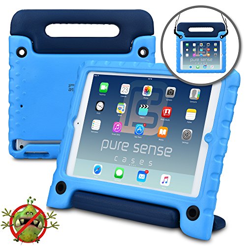 Pure Sense Buddy [Anti-Microbial Kids CASE] Child Proof case for Samsung Tab E 8.0 | Rugged Cover: Stand, Handle, Shoulder Strap | SM-T375 T377 (Blue)