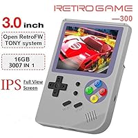 MJKJ Handheld Game Console , 2019 Upgraded RG300 Retro Game Console OpenDingux Tony System Built-in 3007 Classic Game Console 3 Inch IPS Screen Portable Video Game Console - Gray