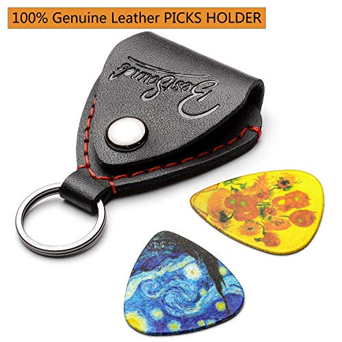 Van Gogh 12 Pack Guitar Picks with 100% Real Leather Picks Holder - Celluloid Medium Plectrums Unique Gifts For Guitarist - Thumbnail 2