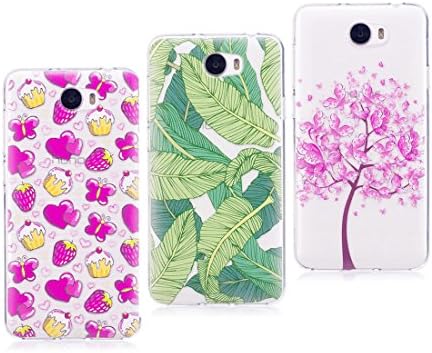 [3-Pack] Soft Silicone Case for Huawei Y5 II/Y5 2, Cover for Y5 ii 2 (cun-l21) cun-l01 Lovely Girls TPU Bumper Transparent Clear Slim-Fit Scratch Resistant ( Strawberry+Palm leaves+Butterfly )