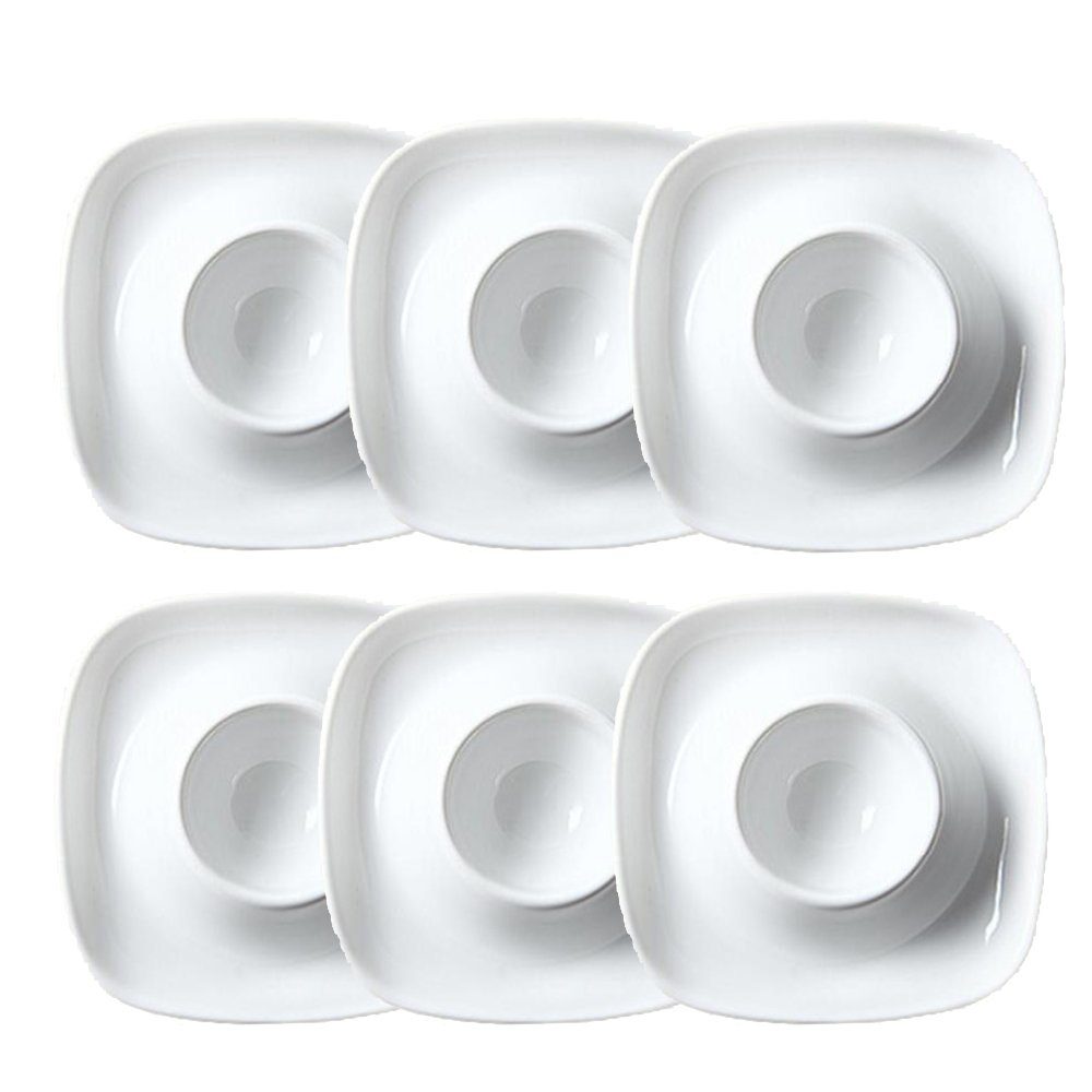 TAMUME White Porcelain Egg Cup Set of 6 Egg Stands, Elegant 6-Piece Ceramic Breakfast Set (White Square)