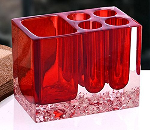 Wekity Toothbrush Holder Resin Large Caddy Toothpaste Holder - 4 Toothbrush Slots and 1 Toothpaste Slot Storage Organizer Holder Stand for Elegant Bathroom Decoration (Red)