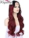 K'ryssma Ombre Wine Red Lace Front Wigs Synthetic, Dark Roots Burgundy Synthetic Wigs for Women Long Wavy Lace Wig Heat Resistant