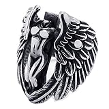 KONOV Biker Vintage Stainless Steel Angel Wing Mens Womens Ring, Black Silver