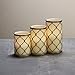 LampLust Flameless Ivory Pillar Candles- Brass Removable Candle Holders, Warm White LED Glow, Remote and Batteries Included, Moroccan Style Decorative Candle Set of 3