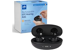 Medline Rechargeable OTC Hearing Aids, Black, in-The-Ear, 4 Environmental Settings, Water Resistant, Adjustable Volume, Mild to Moderate Hearing Loss, Noise Reduction, Earbud Hearing Aids