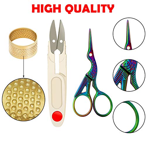 Cross Stitch Tool Embroidery Starter Kit Including 6 Pieces Bamboo Sewing Hoops, Retro Scissors, Thimbles, Cross Stitch Needle-Threading Tools and Embroidery Needles for Sewing Embroidery Supplies