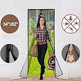 Magnetic Screen Door with Durable Fiberglass Mesh Heavy Duty Reinforced Mesh Door Screen with Magnets & Full Frame Velcro Fits Doors Up to 34 x 82-Inch (Black)