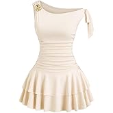 Floerns Women's Mini Dress Off The Shoulder Metal Floral Sleeveless Layered Hem Going Out Dresses