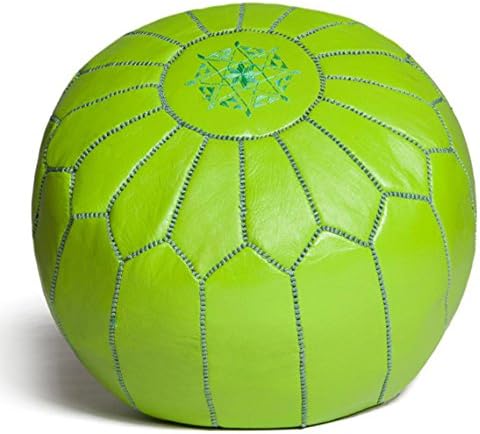 POUFATI Moroccan Leather Pouf Ottoman Unstuffed, Lime Green