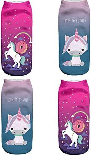 Purple Funny Cute Unicorn Ankle Socks for Girls Crazy Animal 3d Print Cartoon Pack of 2 Pair