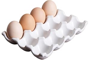 Ceramic Egg Holder, 12 Cups Heat-Resistant Ceramic Egg Tray, Easy to Clean Decorative Storage Tray for Countertop Kitchen Fri