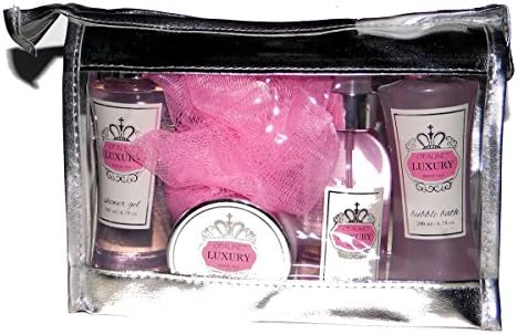 Travel Pack White Tea Premium Bath Spa Gift Set, Shower Gel, Body Lotion, Bubble Bath, Body Essence &amp; Bath Puff in a Zippered PVC Bag