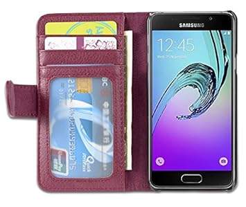 Cadorabo Hülle für Samsung Galaxy A3 2016 (6) - Hülle in Bordeaux LILA – Handyhülle mit 3 Kartenfächern - Case Cover Schutzhü