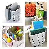Adams of Saratoga Kitchen Sink Plastic Draining Saddle Sponge Holder, Sponge and Scouring Pad Caddy-Grey
