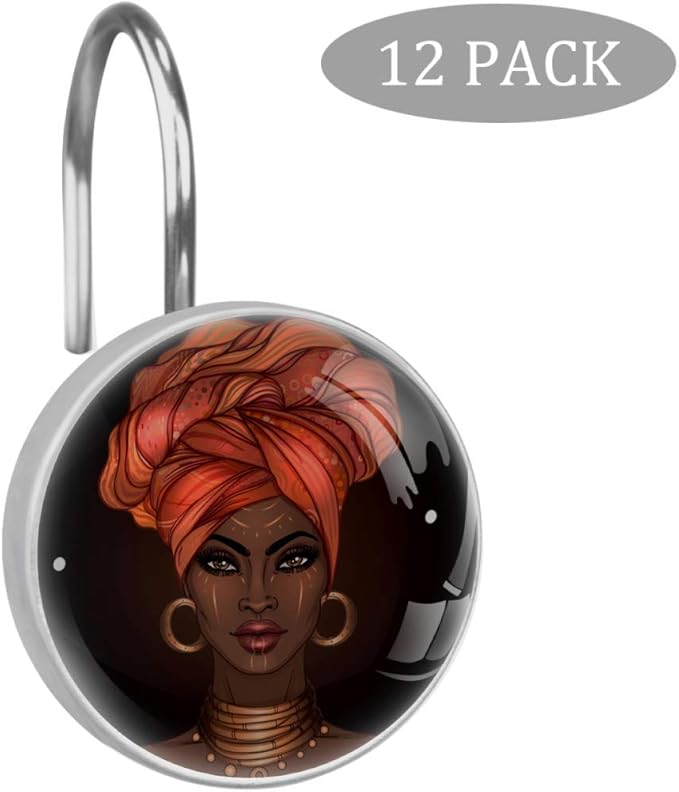 ACHOGI African American Black Woman Shower Curtain Hooks 12