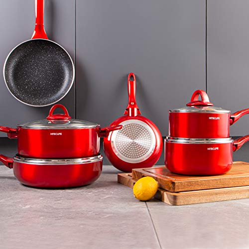 HITECLIFE Nonstick Pots and Pans Set, Cookware Sets 10 Pieces, ChemicalFree Kitchen Cooking