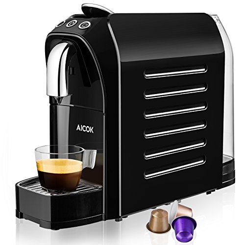 Aicok Espresso Machine for Nespresso Compatible Capsule, 20 Bar High Pressure Pump, 25s Fast Heating with Energy Saving System, Programmable Buttons for Espresso and Lungo, 24 OZ, 1255W, Red & Black