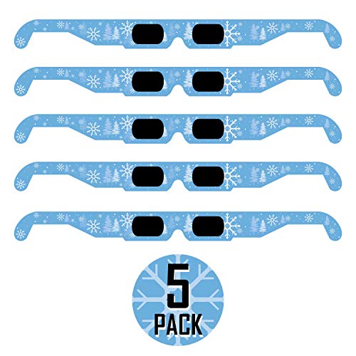 Christmas 3D Glasses – Holiday Specs Transform Lights into Magical Snowflake Image (5 Pack)