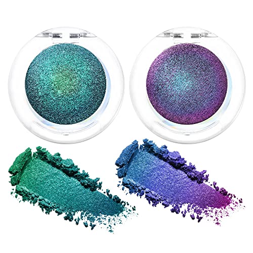 Evpct 2Pcs Duochrome MultiChrome Chameleon Eyeshadow Palette Set,Deep Purple Blue Silky Smooth and High Pigment Shimmer Metallic Holographic Glitter Eyeshadow mermaid Makeup Pallet Set,2g,(03&04)