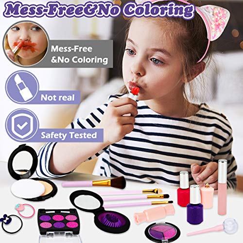 Libay Kids Makeup Kit - 30 Pc Pretend Makeup Set for Girl with Shinny Rabbit Cosmetic Bag Include Everything Your Princess Needs, Great Gift for Little Girls 3 4 5 6 7 8 Year Old (Not Real Makeup)